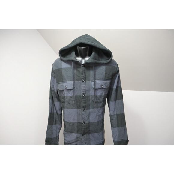 Express Flannel Hoodie Button Up Camp Shirt Plaid Lumberjack Mens Size Large - Picture 1 of 10
